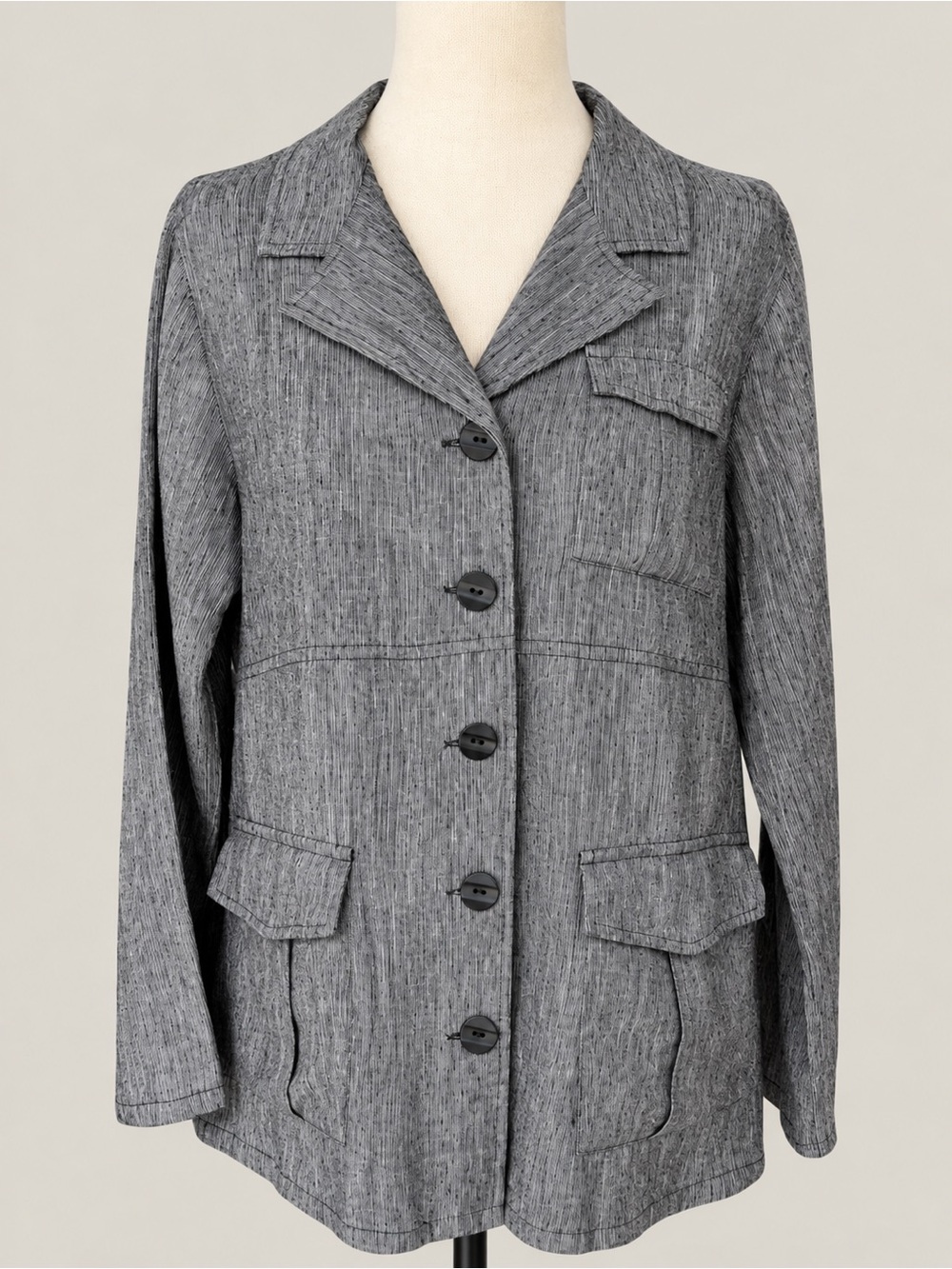 FLAX Heather Gray Linen Jacket P Button Front Lagenlook Top